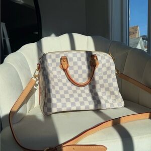 Louis Vuitton Ivory & Tan Checkered Satchel with Removable Strap